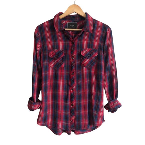 Rails Plaid Red Navy Button Down Pocket Shirt Size Small - Picture 1 of 4